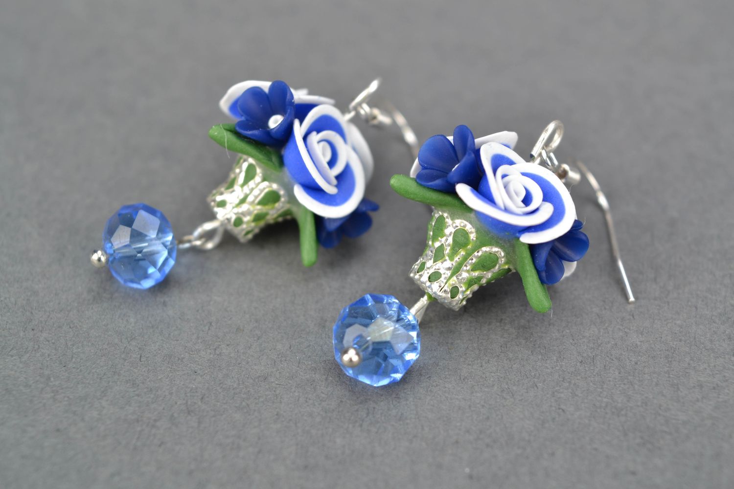 Polymer clay earrings with roses photo 3