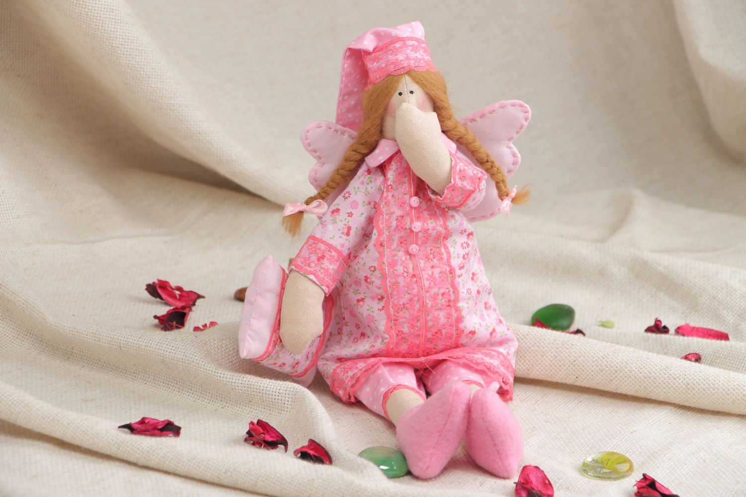 Beautiful handmade soft doll angel in pink photo 5
