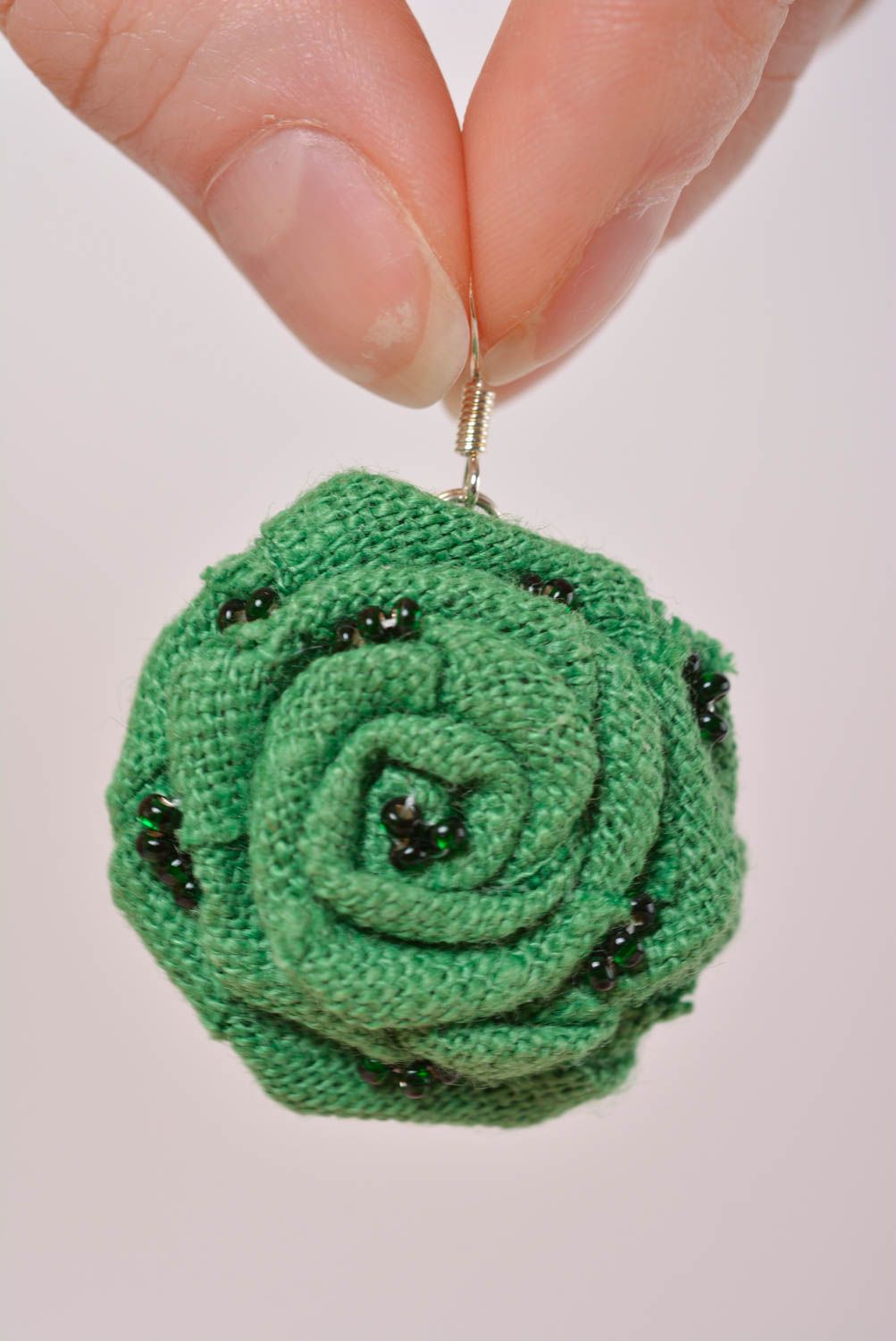 Серьги из ткани ручной работы красивые серьги зеленые цветы модные серьги фото 4