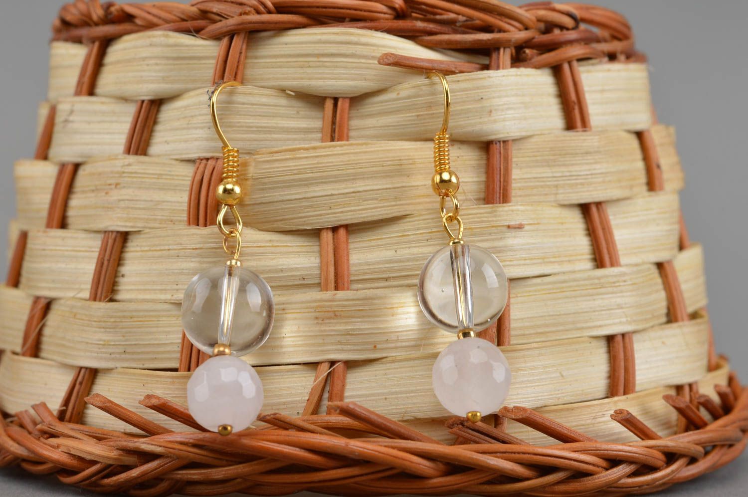 Beautiful homemade earrings with natural stones beaded earrings gemstone jewelry photo 1