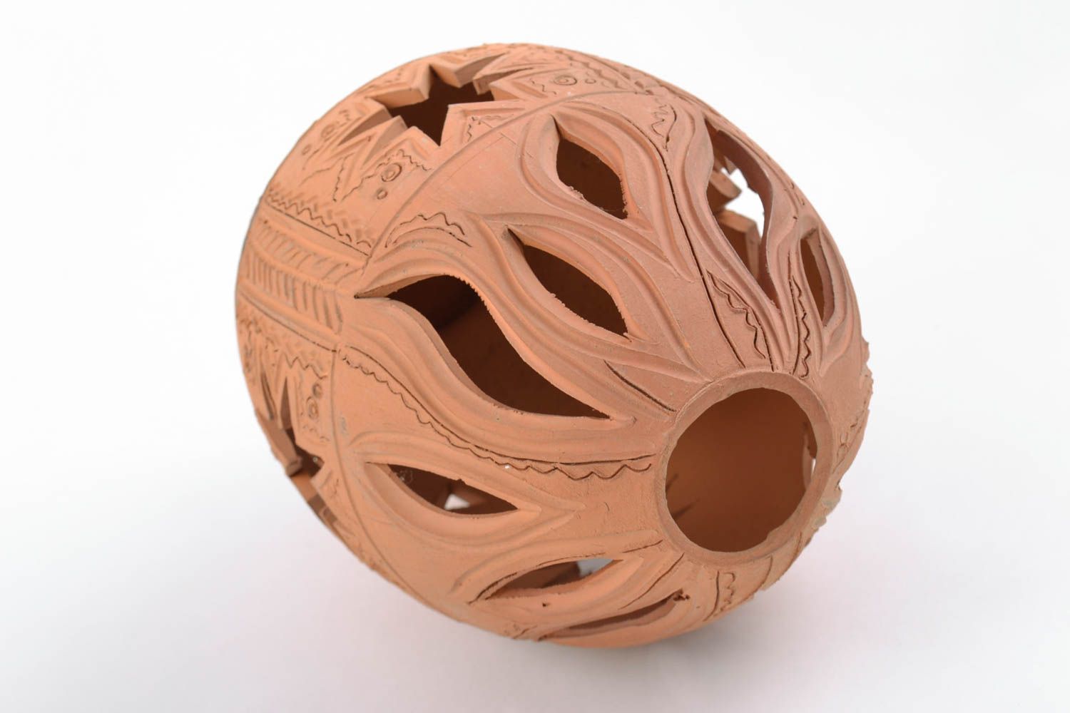 Dekorative Vase aus Ton in Form vom Osterei handmade im Ethno Style braun foto 5
