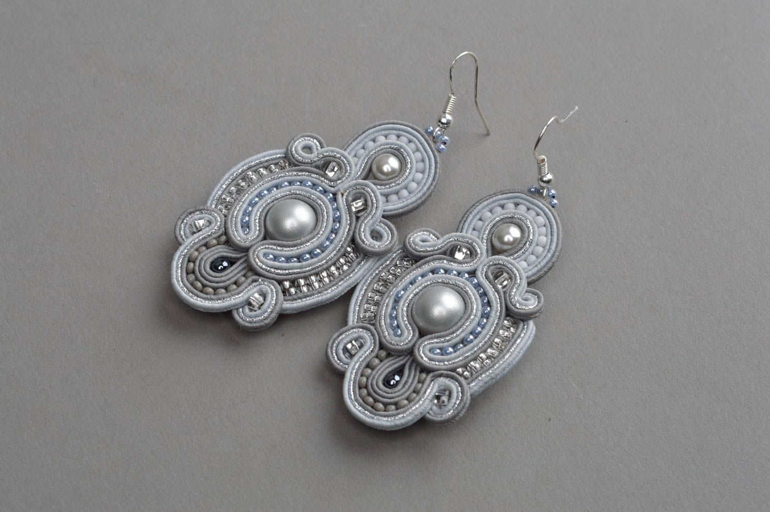 Beautiful handmade soutache earrings textile long beaded earrings gifts for her photo 2