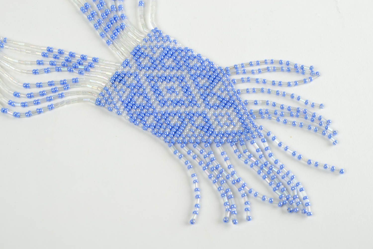 Колье из бисера ручной работы украшение на шею авторское украшение голубое фото 3