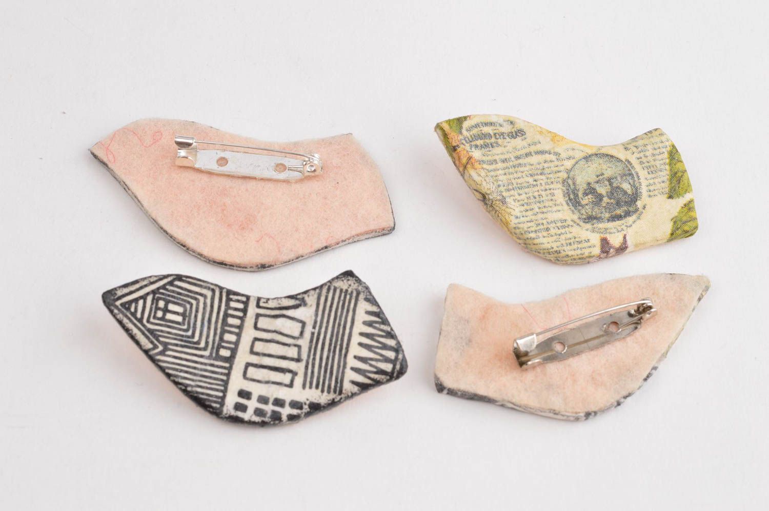 Broches originales fait main Bijoux en porcelaine 4 oiseaux Accessoires femme photo 3