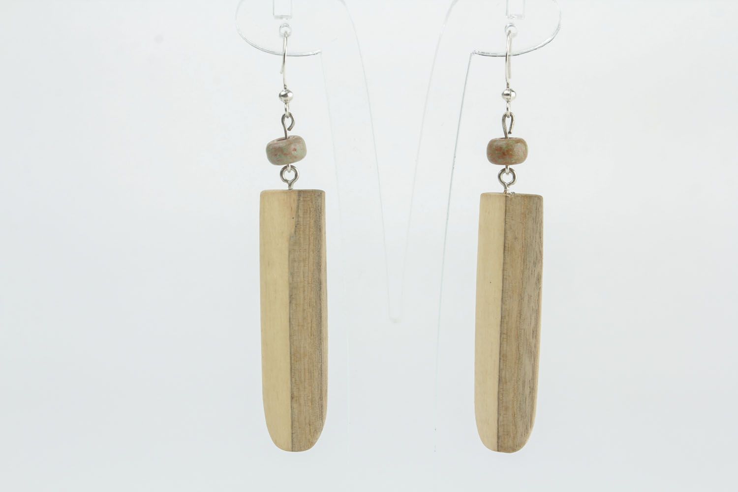 Long wooden earrings Geometry photo 5