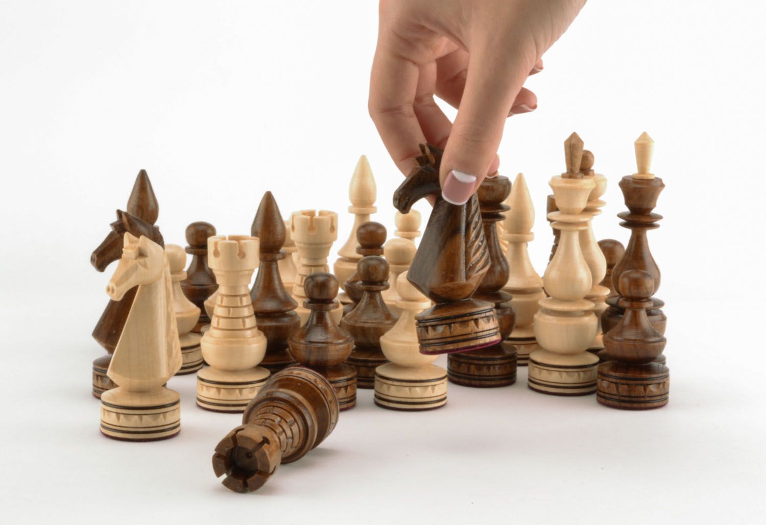 Wooden set of chess pieces photo 5