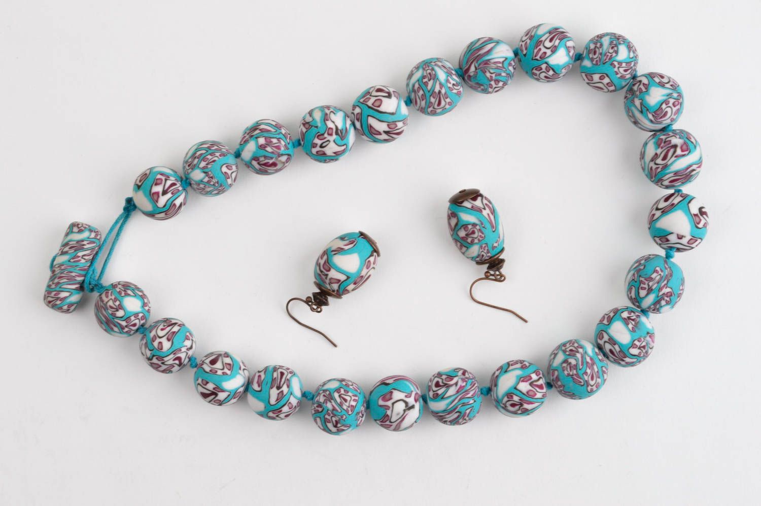Damen Schmuck Set handmade Halskette und Ohrringe Collier Halskette aus Ton foto 3
