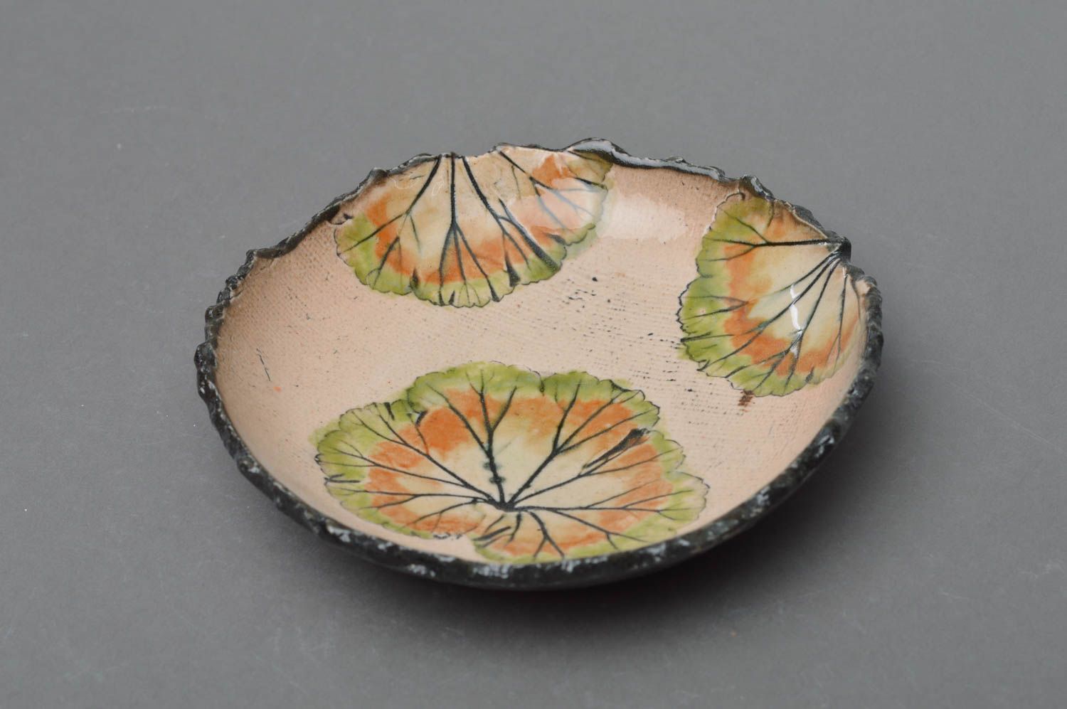 Unusual beautiful homemade porcelain bowl painted with color glaze photo 1