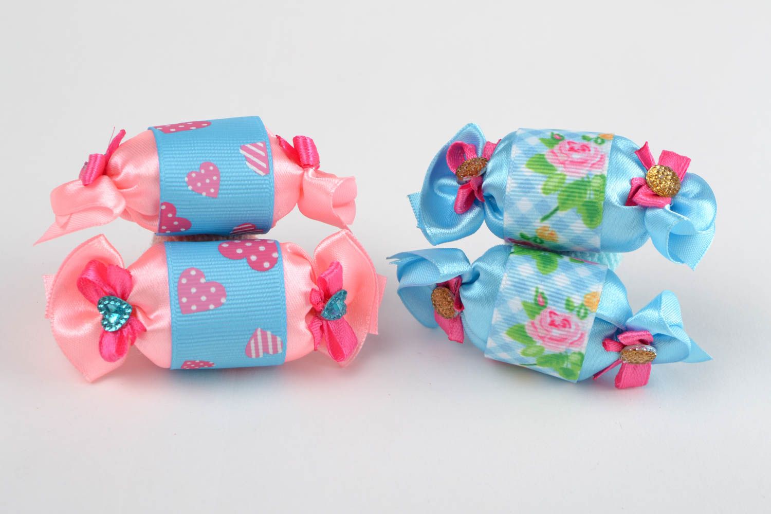 Kinder Haargummis Set 4 Stück aus Ripsbändern Bonbons für Mädchen handgemacht foto 5