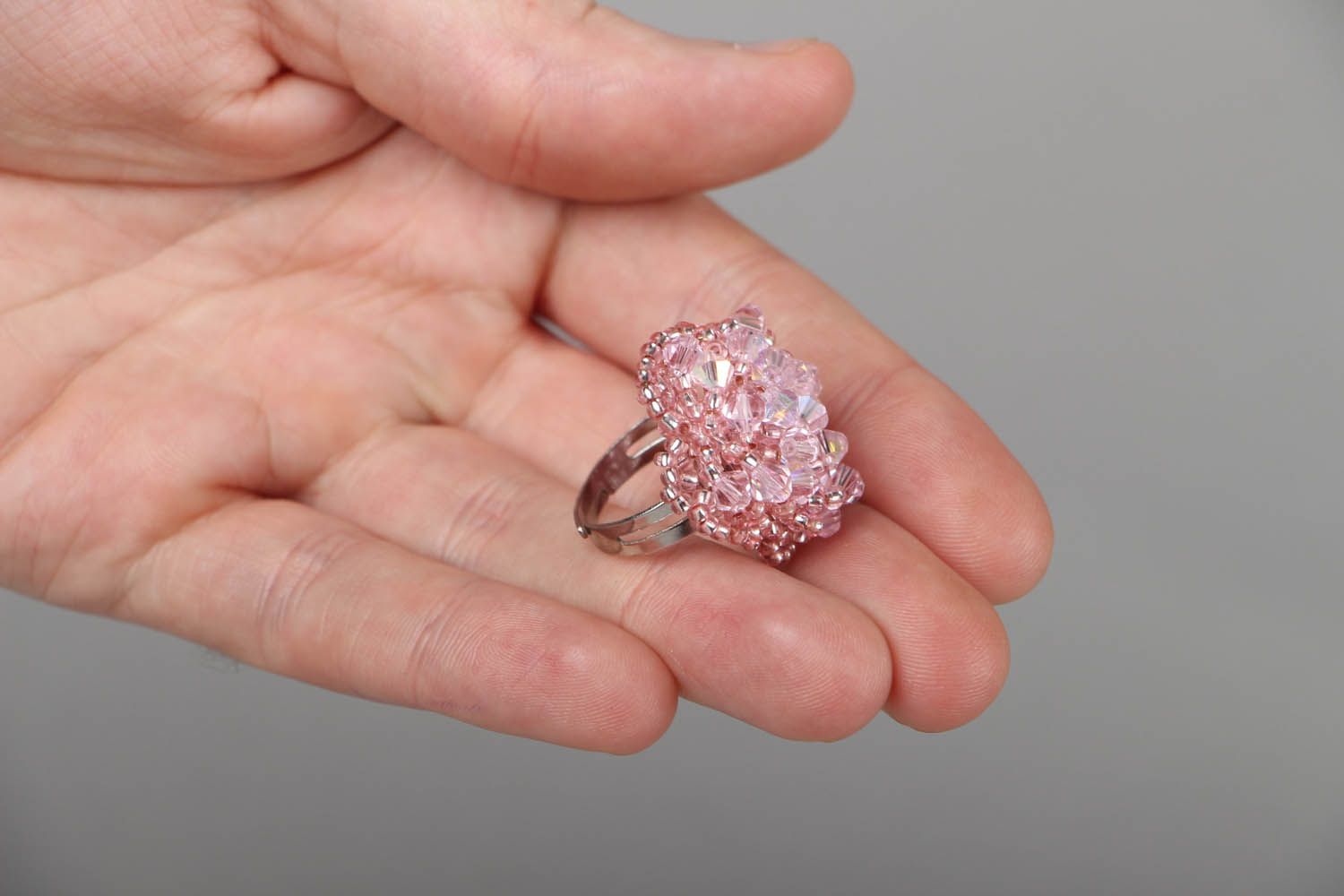 Bague en perles de rocailles et cristaux faite main photo 3