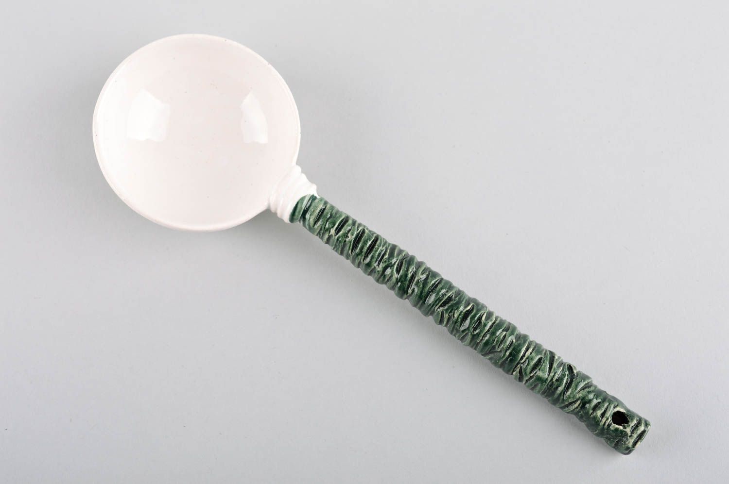 Handmade grün weißer kleiner Keramik Löffel Öko Geschirr Besteck aus Keramik  foto 2
