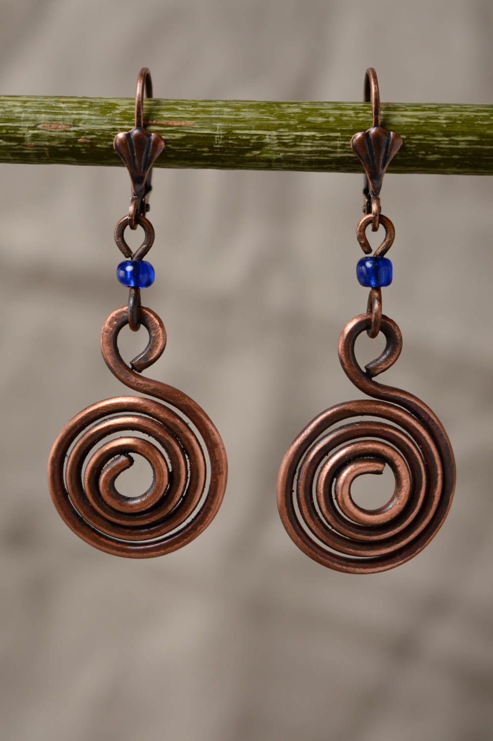 Copper wire wrap earrings in the shape of curls photo 2