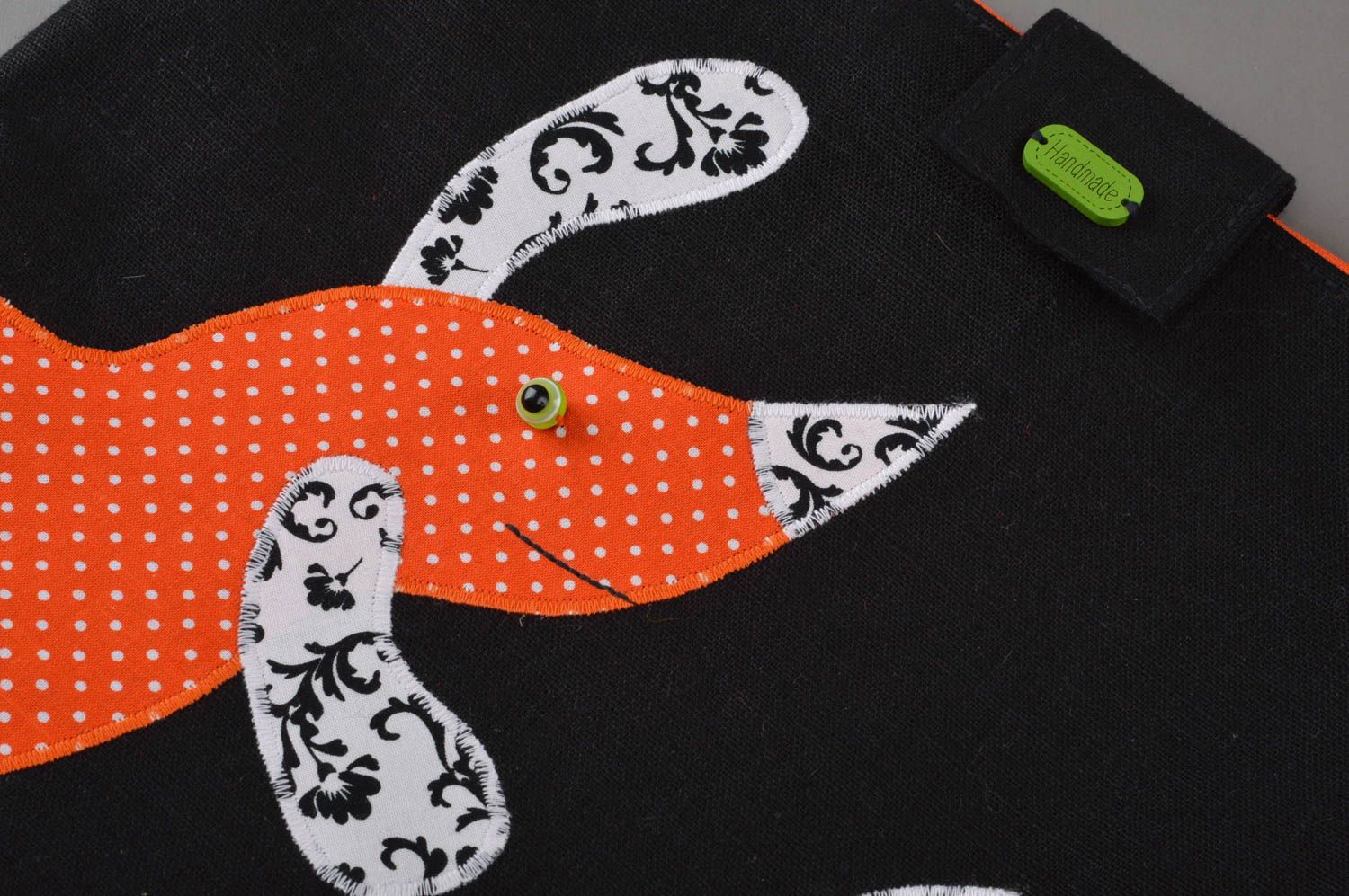 Beautiful dotted black and orange linen fabric shoulder bag for girls Dachshund photo 2