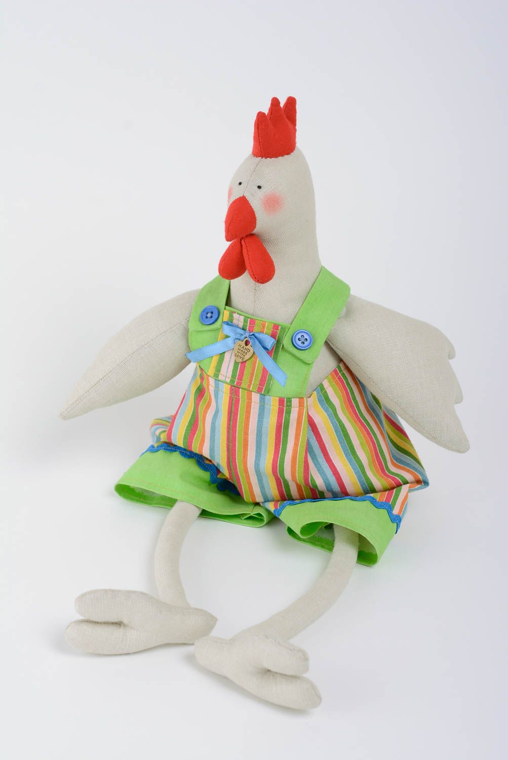 Beautiful handmade fabric soft toy chicken with long legs for home decor photo 1