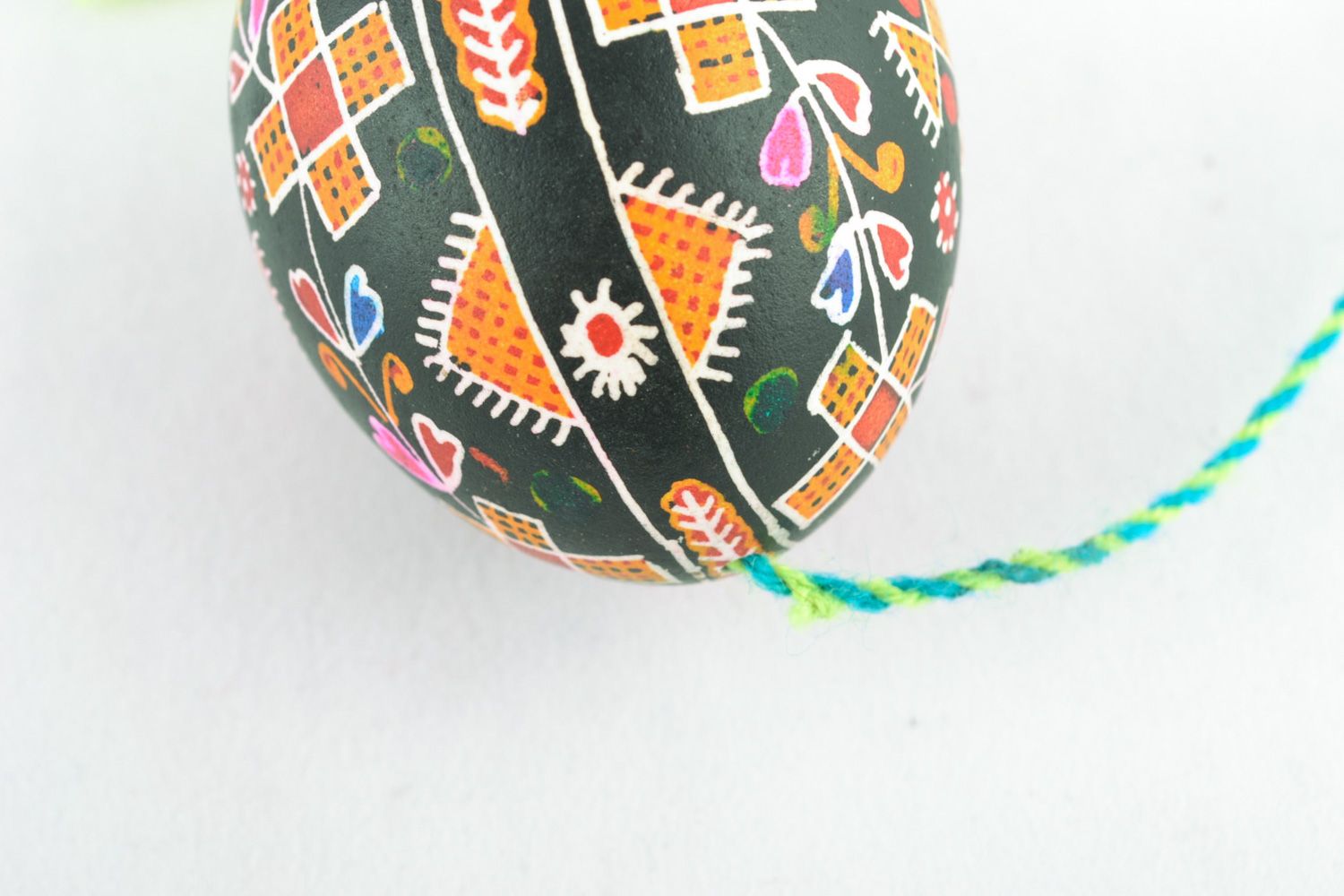 Handmade hanging Easter egg with ornament and tassels for interior decoration photo 5