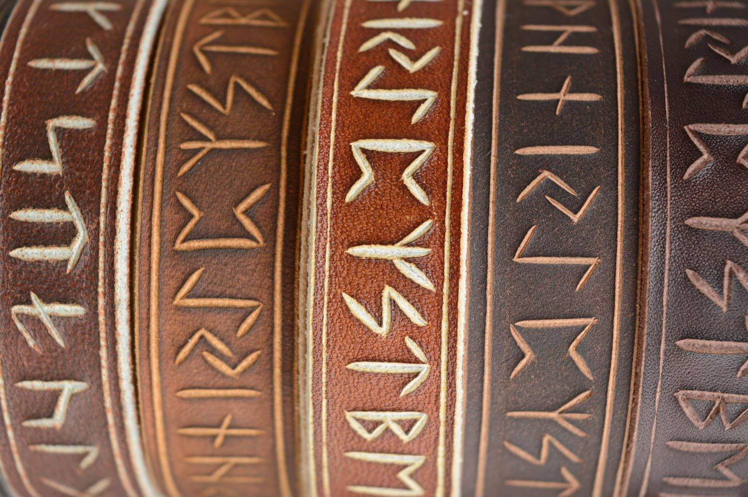 Genuine leather wrist bracelet with runes photo 5