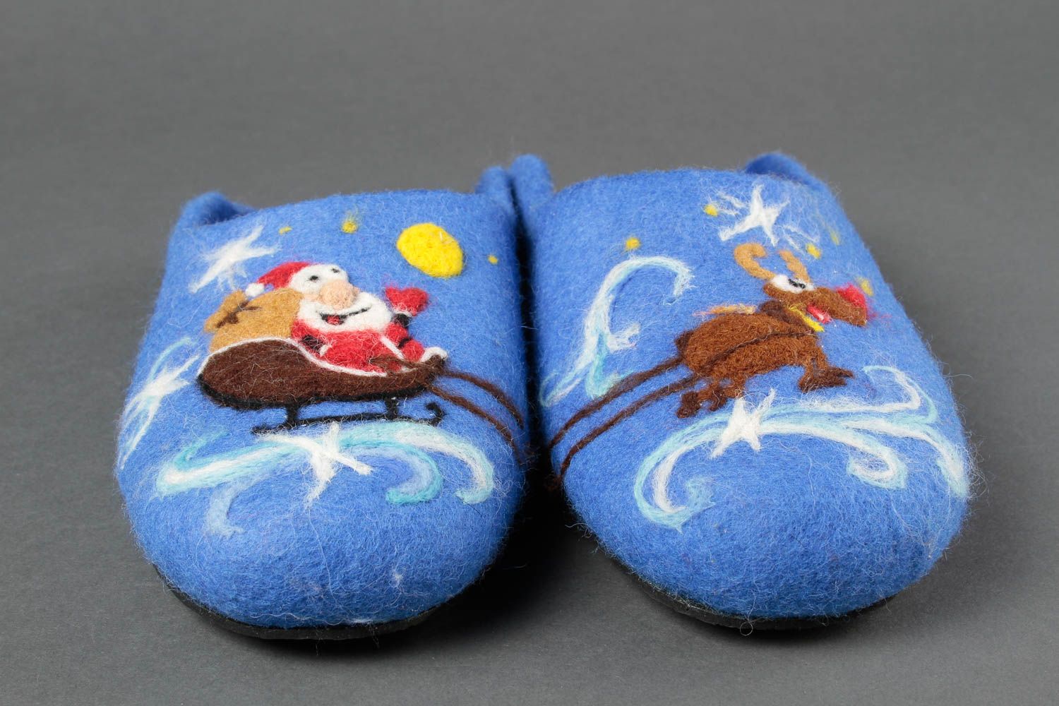 Handmade felted blue slippers home woolen slippers warm stylish present photo 3