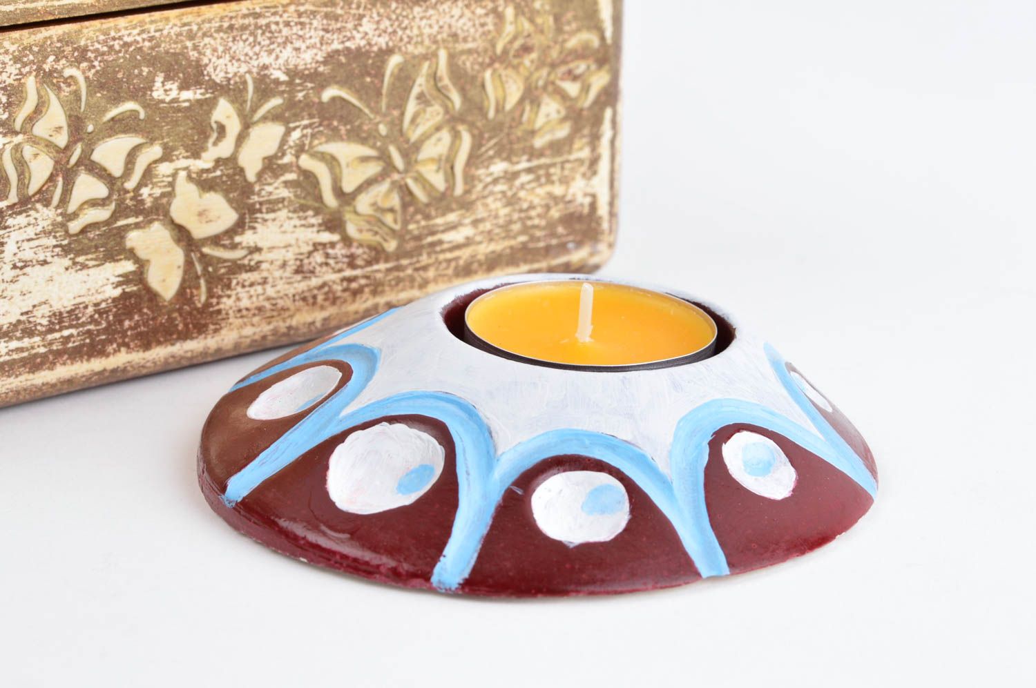 Handmade Deco Teelichthalter bunt Gips Dekoration Tisch Kerzenständer rund schön foto 1