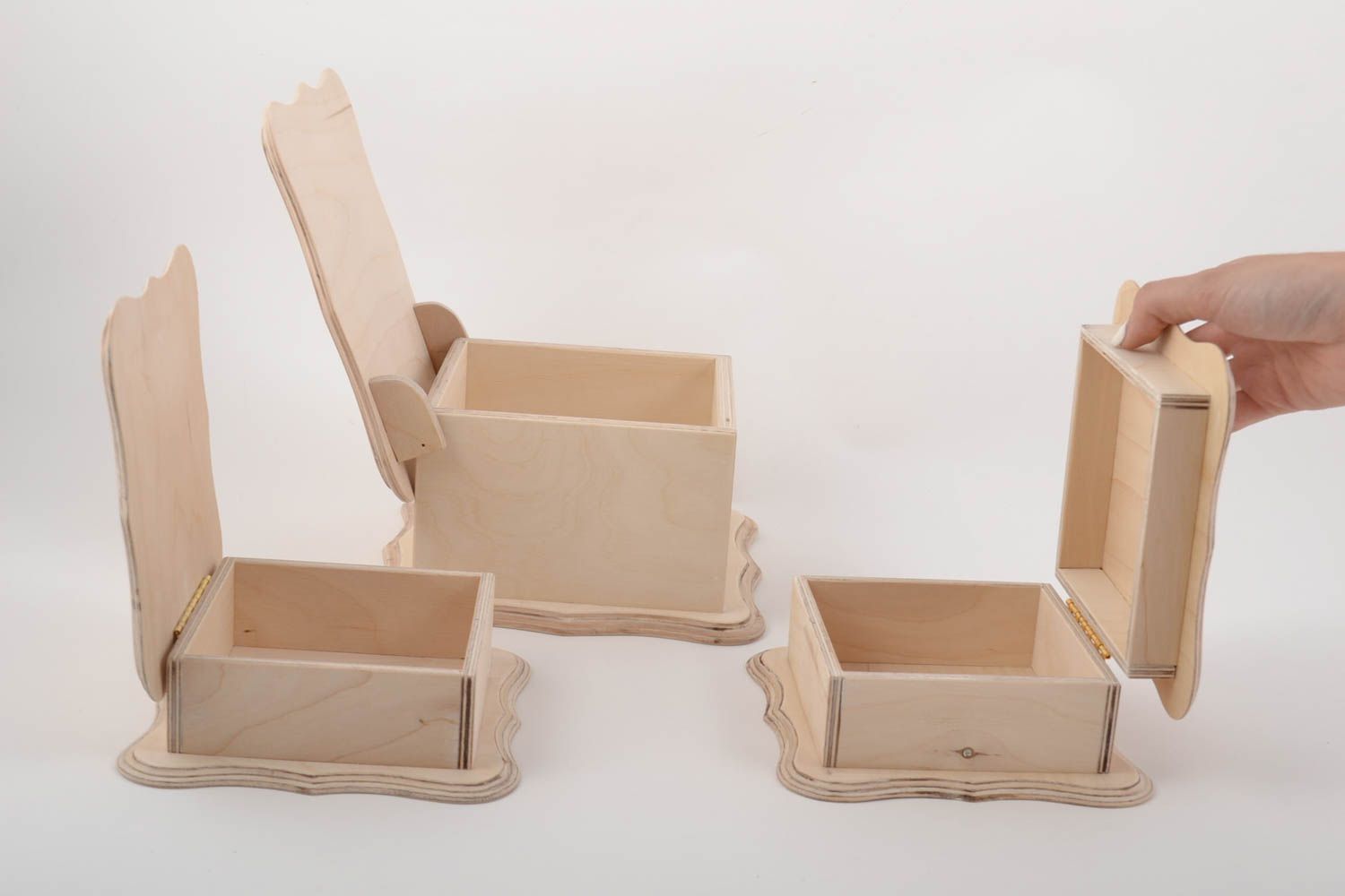 Set of 3 handmade designer plywood blank boxes for creative work DIY photo 4