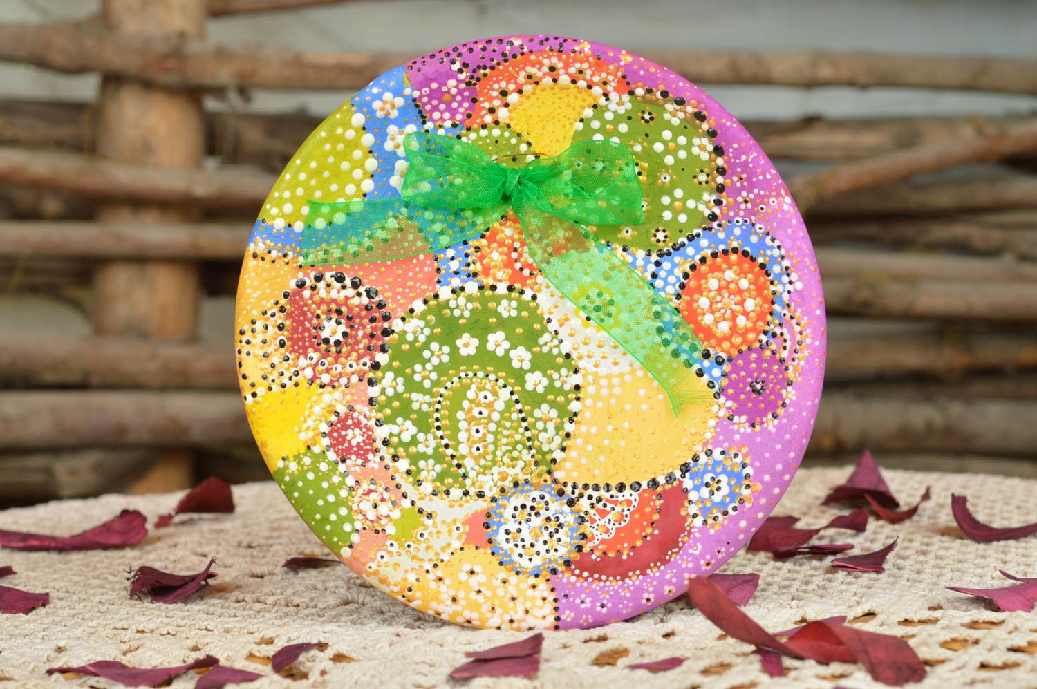 Beautiful colorful handmade decorative ceramic wall plate with painting  photo 1