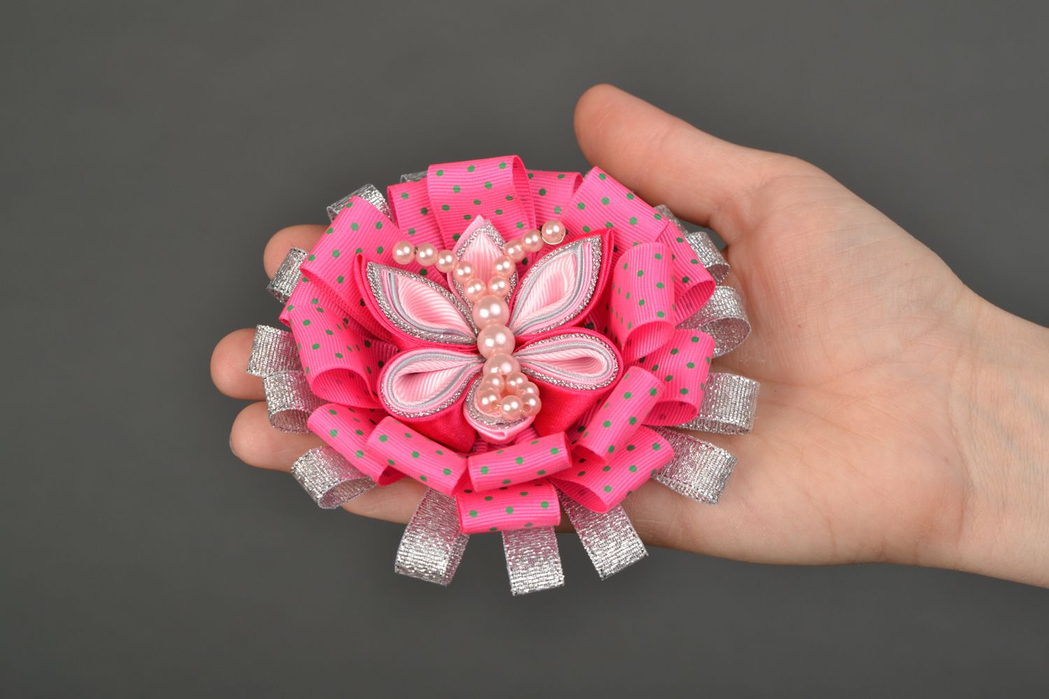 Satin and brocade hair clip Butterfly photo 4