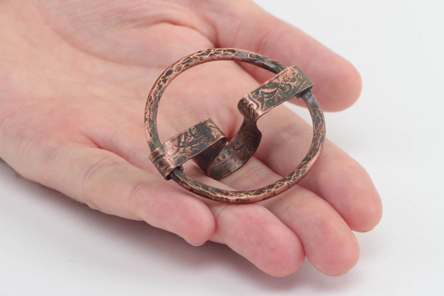 Медное кольцо круглое красивое стильное оригинальное с гальваникой ручная работа фото 5