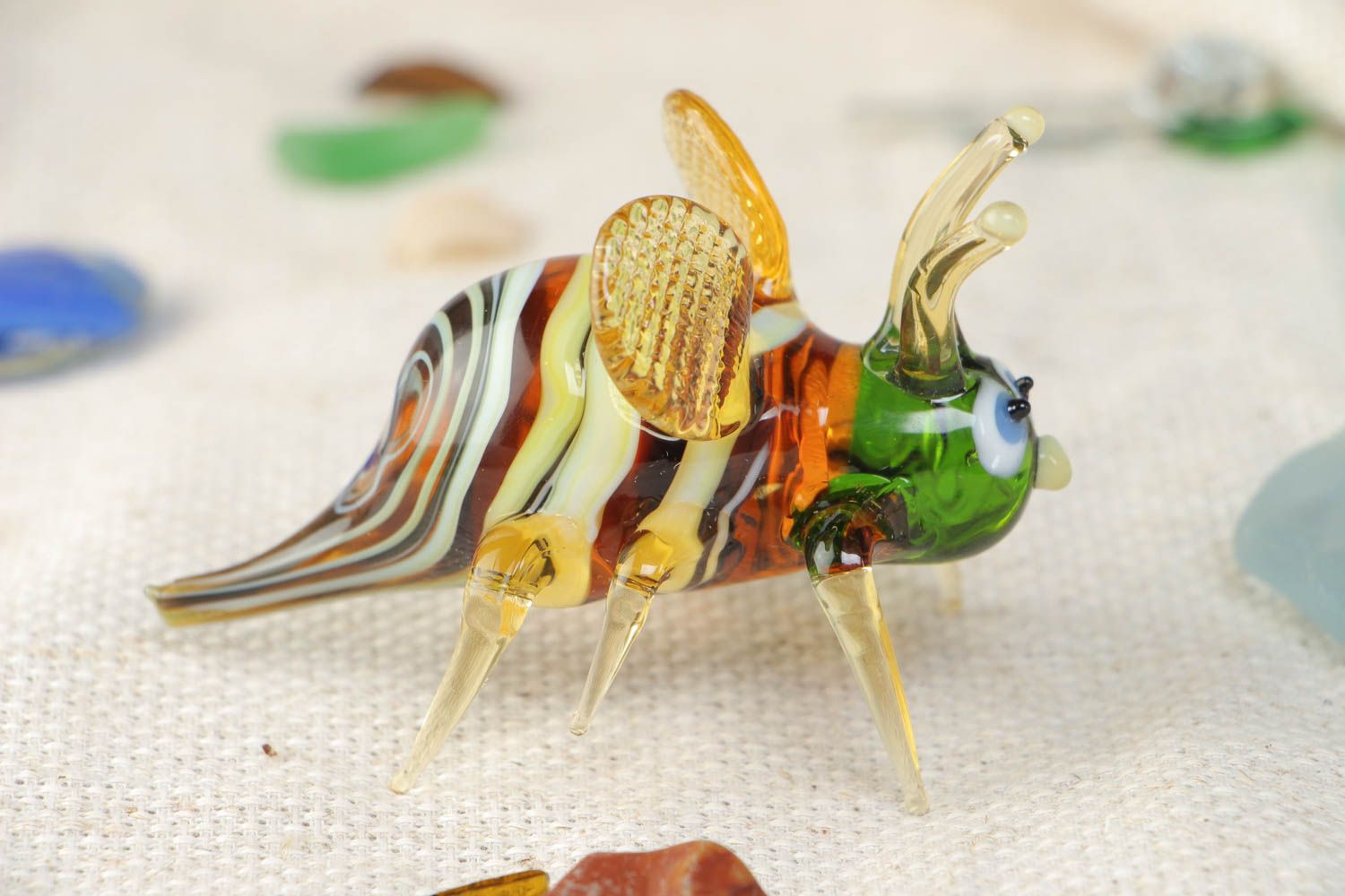 Handmade small colorful lampwork glass figurine of bee for interior decoration photo 1