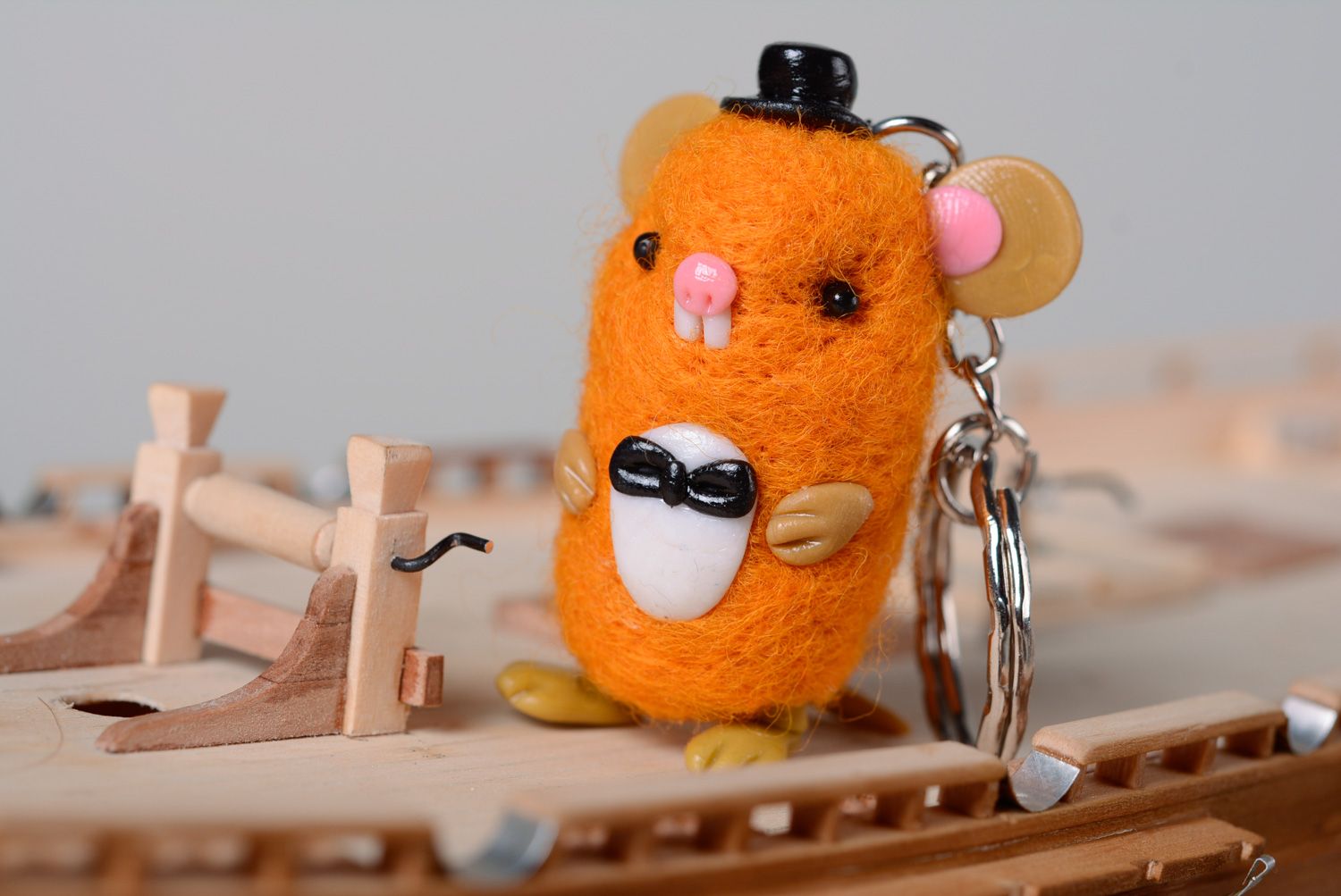 Keychain toy hand made of wool and polymer clay Hamster photo 1