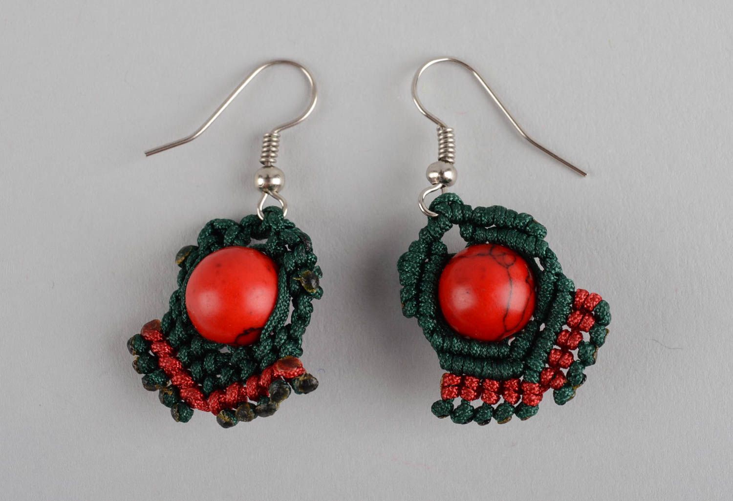 Knitted earrings unusual accessories handmade jewelry stone earrings gift ideas photo 2