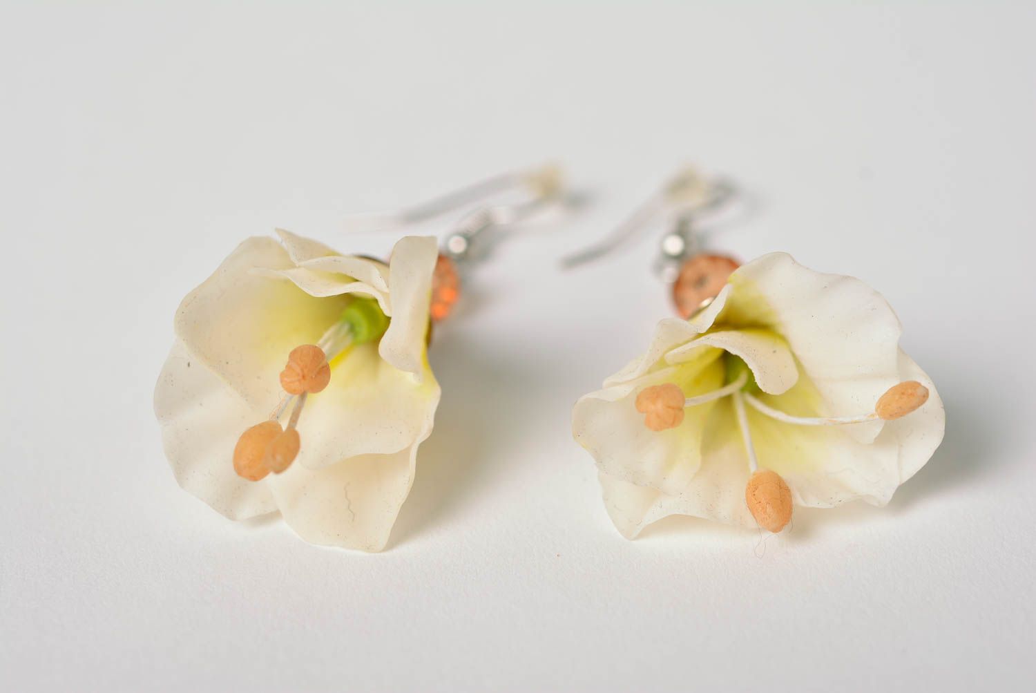 Handmade designer massive dangling earrings with light polymer clay flowers  photo 3