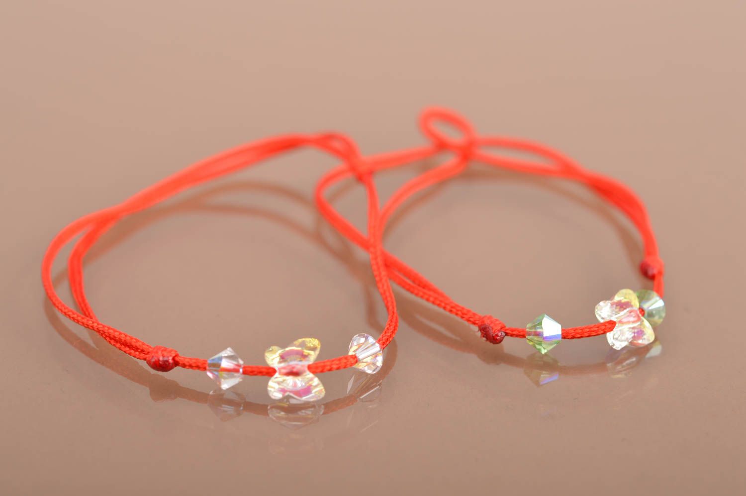 Set of 2 handmade designer textile friendship bracelet with butterflies  photo 2