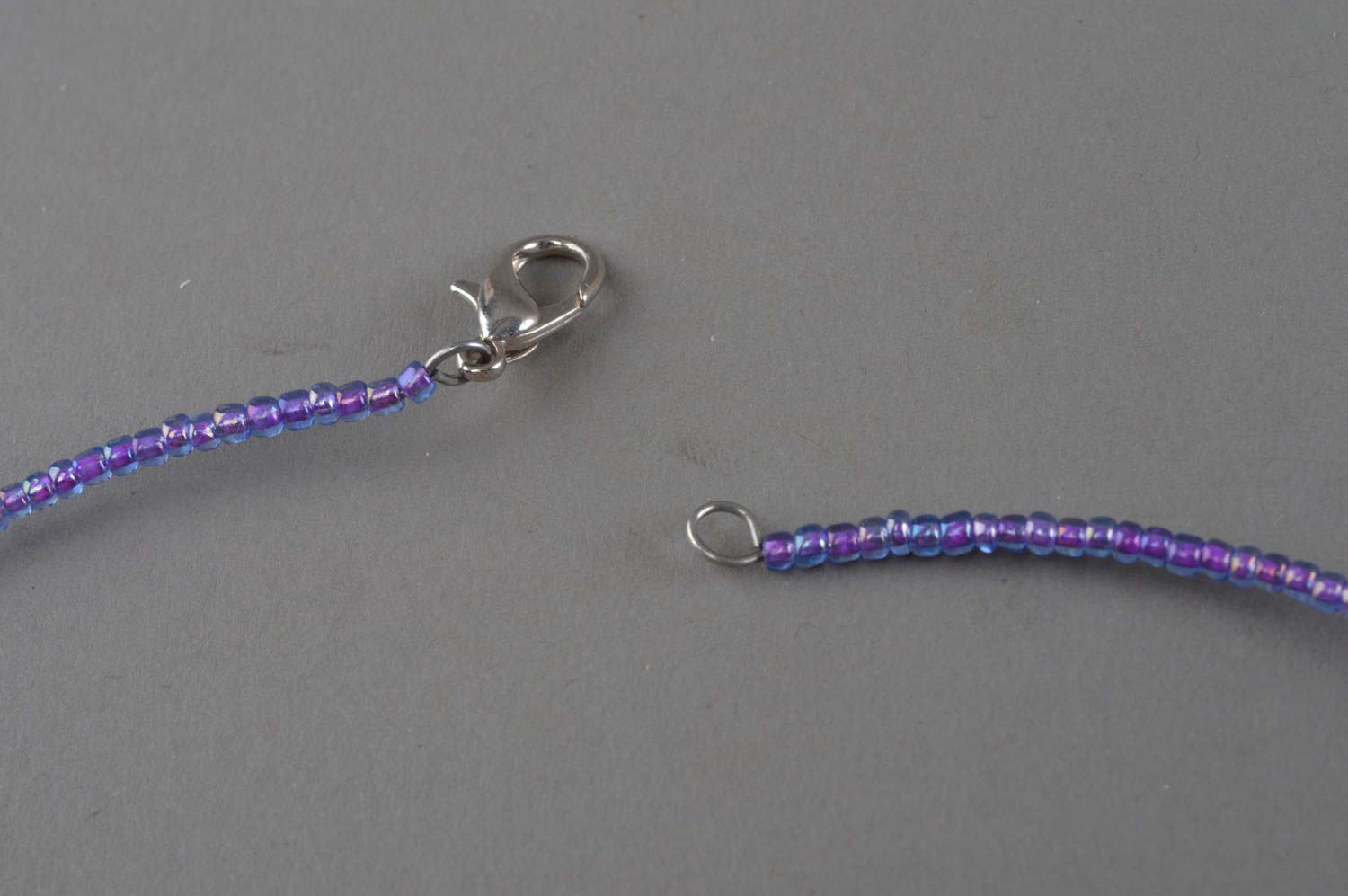 Handmade necklace made of beads purple beautiful accessory woven jewelry photo 5