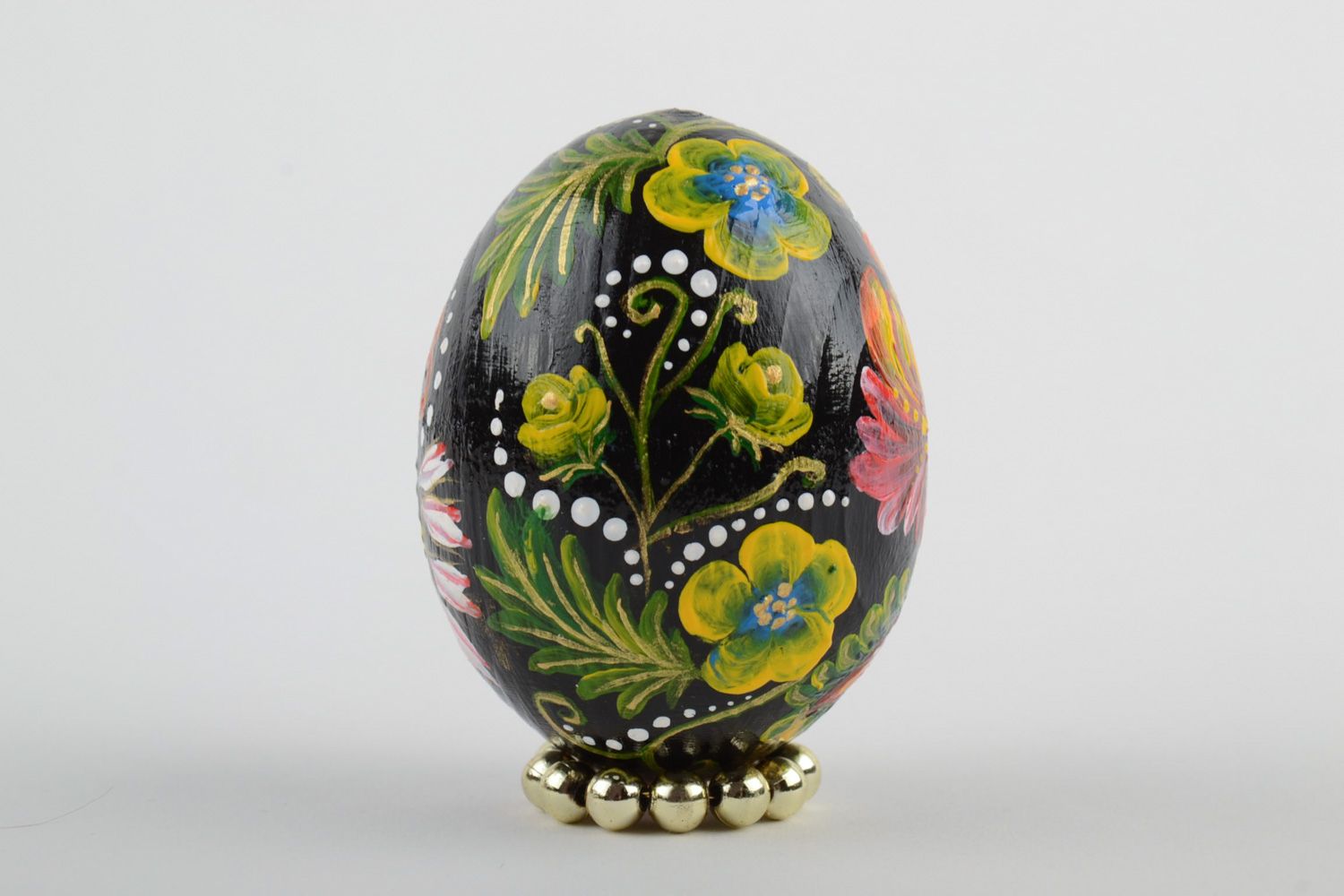 Oeuf de Pâques en bois noir à motif floral peinture Petrykivka fait main décor photo 2
