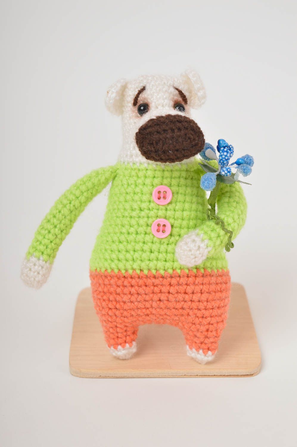 Jouet ours avec fleurs Peluche faite main tricotée originale Cadeau pour enfant photo 2
