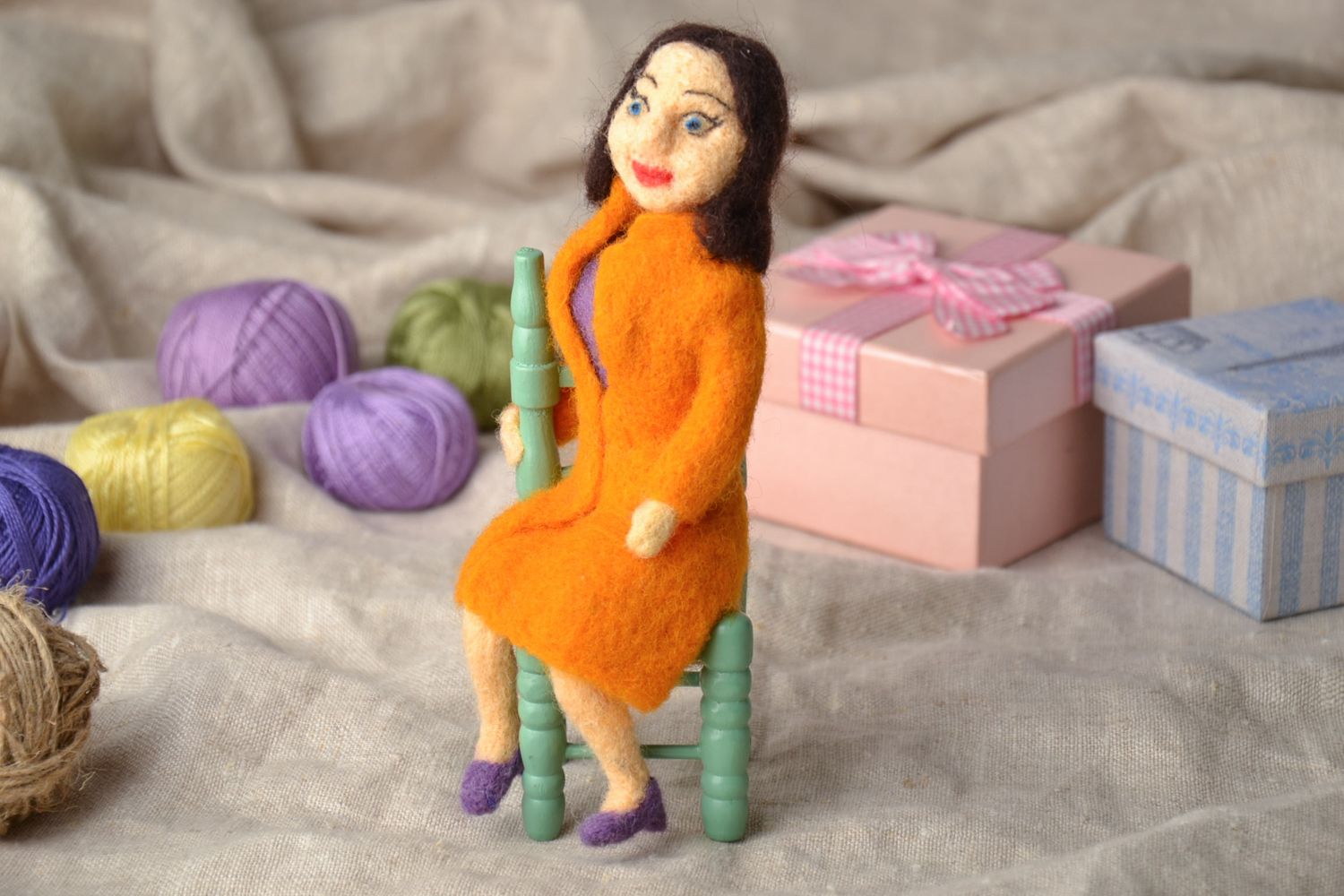 Handmade soft toy felted of wool Girl photo 1