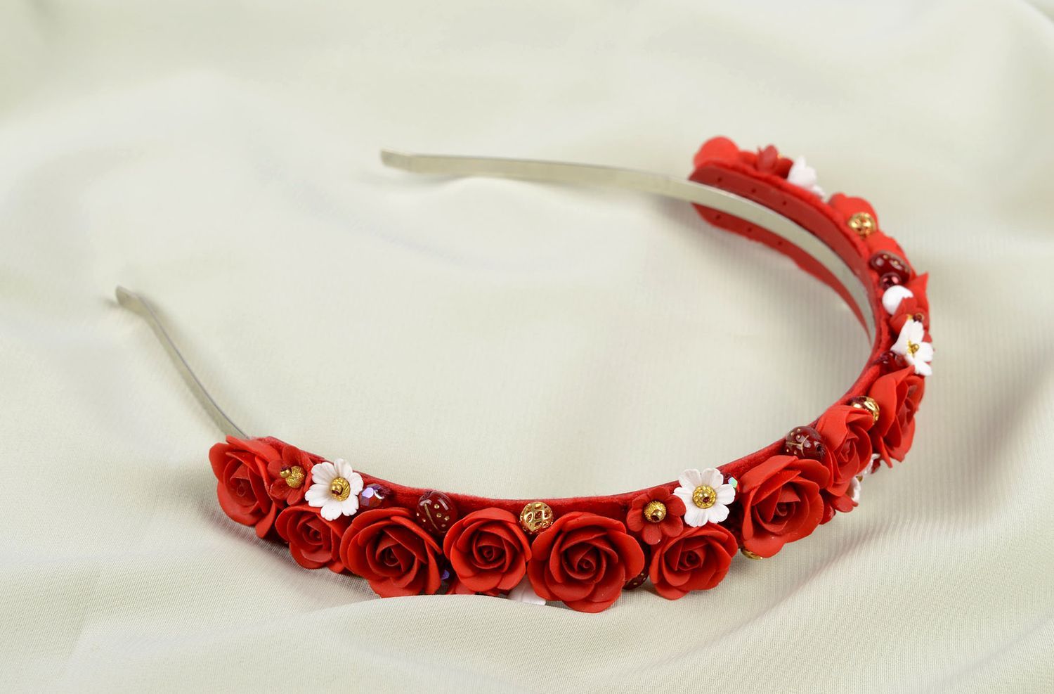 Handmade designer hair accessory beautiful red headband unusual headband photo 5