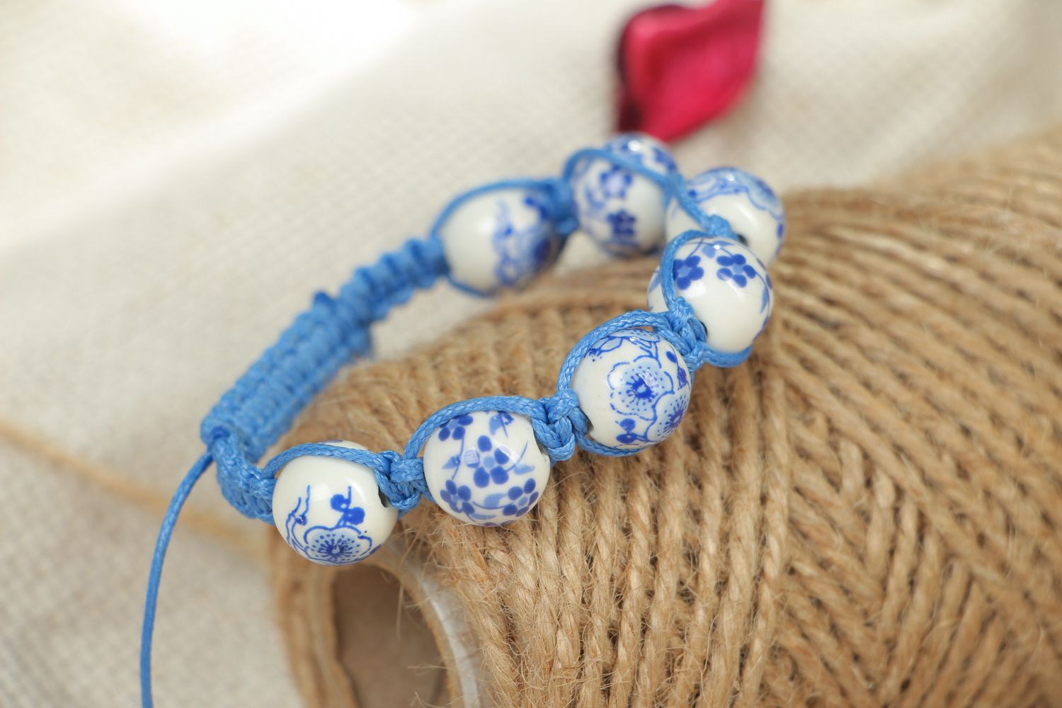 Friendship bracelet with ceramic beads in Gzel style photo 5
