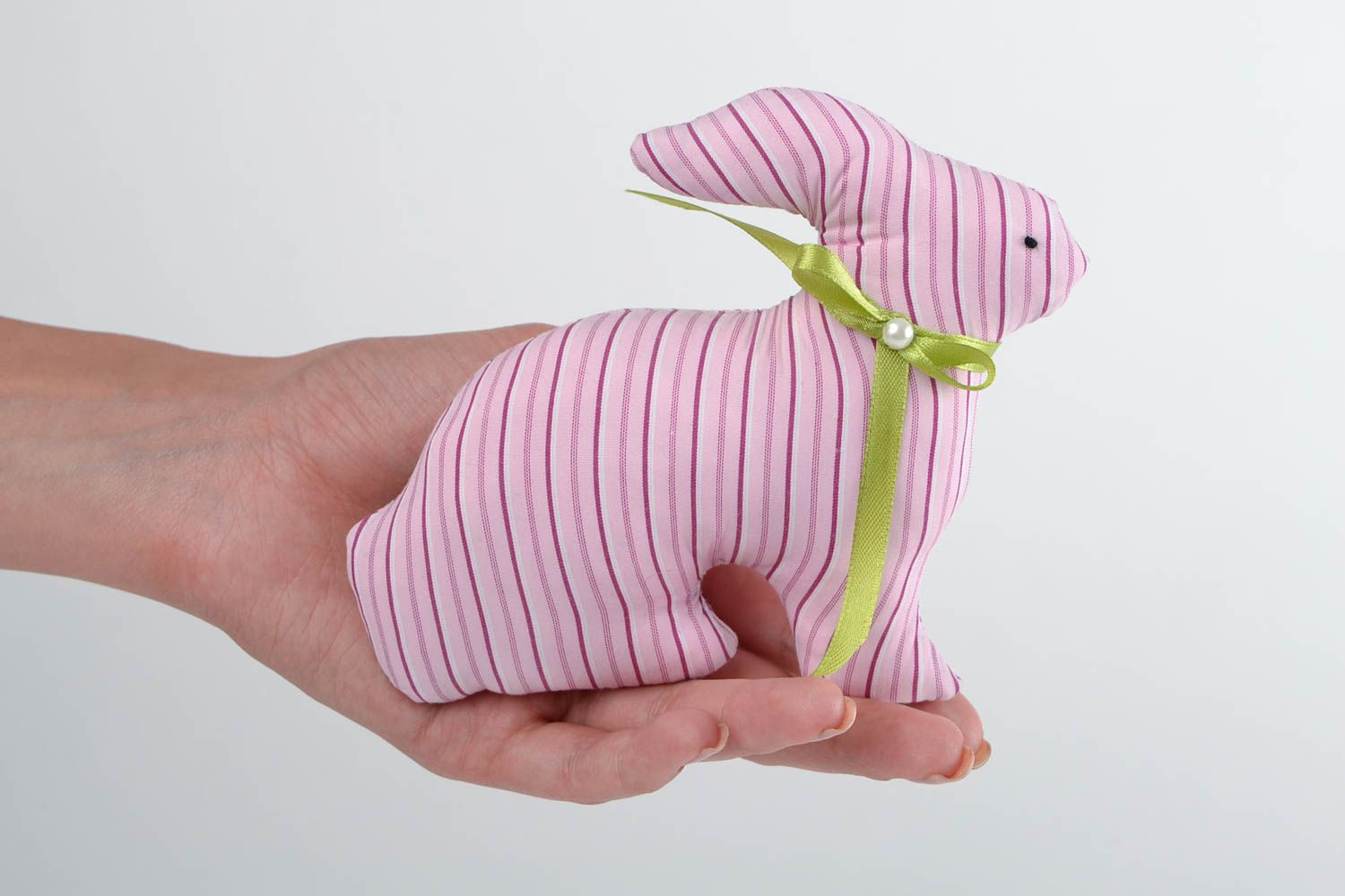 Doudou lapin rose fait main rayé Peluche en tissu de coton Décoration Pâques photo 2