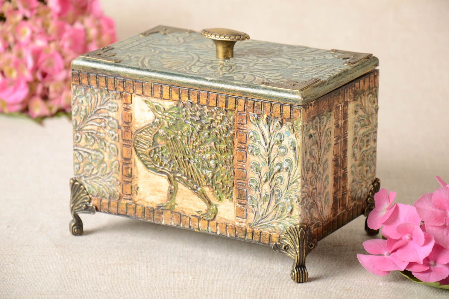 Caja de madera hecha a mano joyero original con decoupage objeto de decoración  foto 1