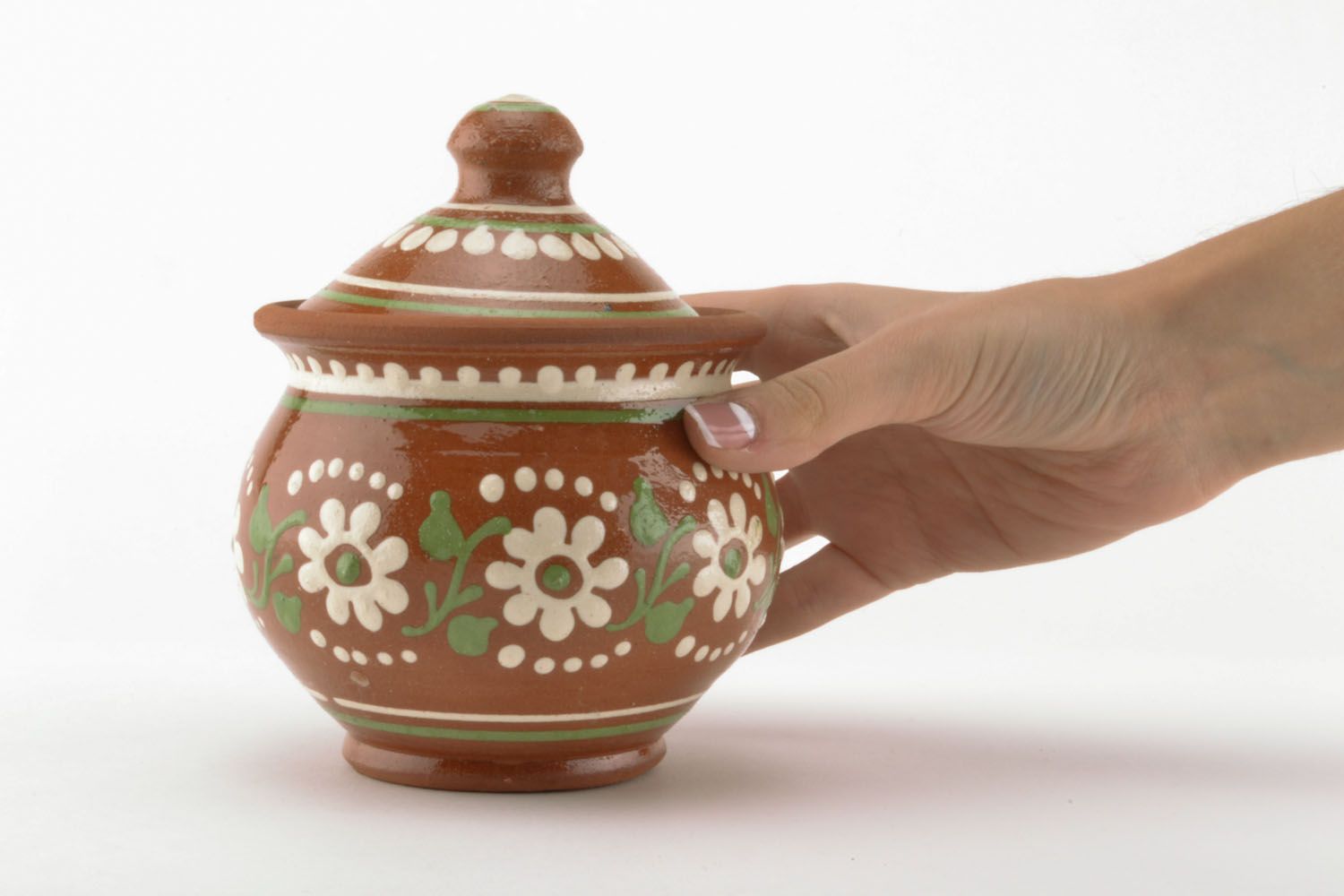 3,5 inches tall cooking ceramic pot with a lid in ethnic style and floral pattern 1 lb photo 5