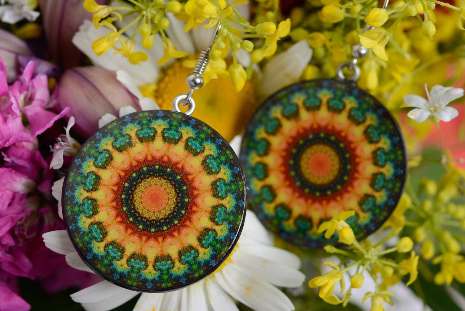 Bright earrings made of polymer clay with decoupage handmade elegant jewelry photo 1
