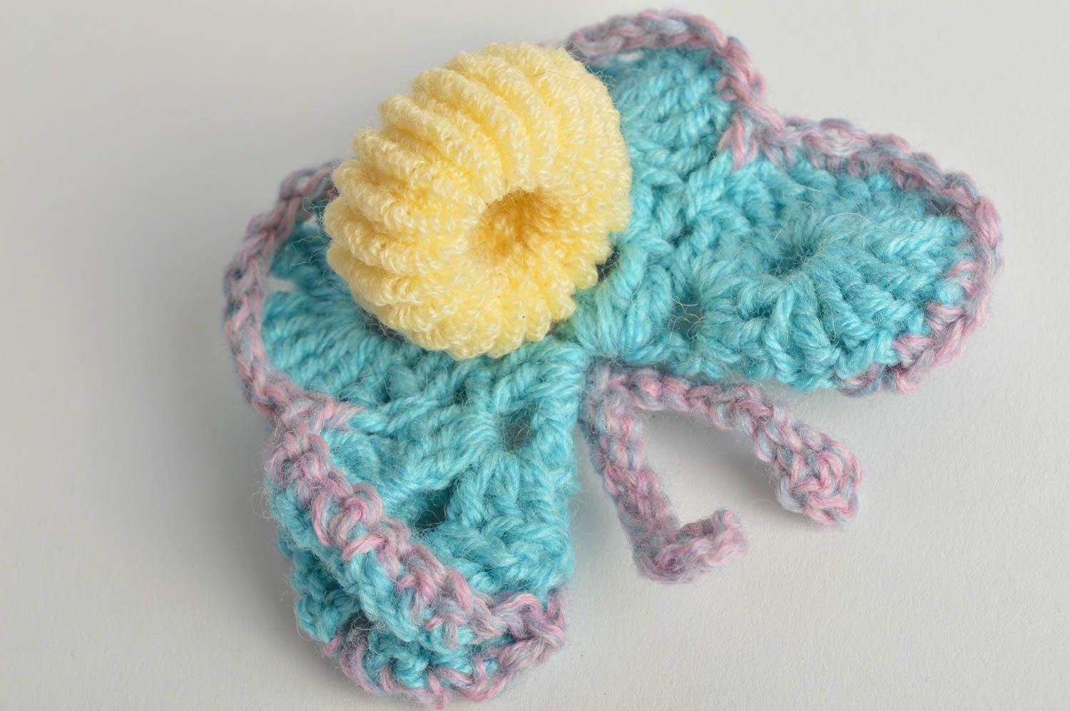 Beautiful small handmade designer children's blue crochet scrunchy Butterfly photo 5