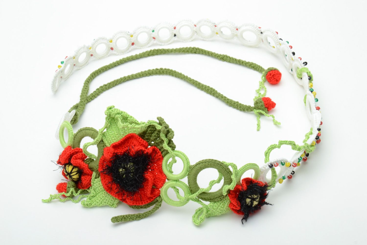Ceinture tricotée en acrylique et coton avec fleurs de pavots rouges pour femme photo 3