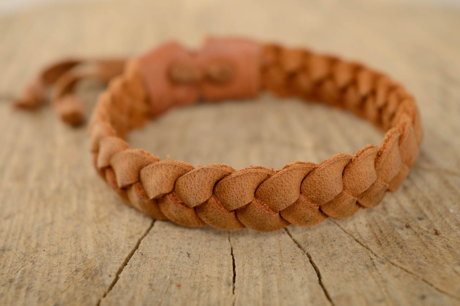Light brown genuine leather wrist bracelet photo 1