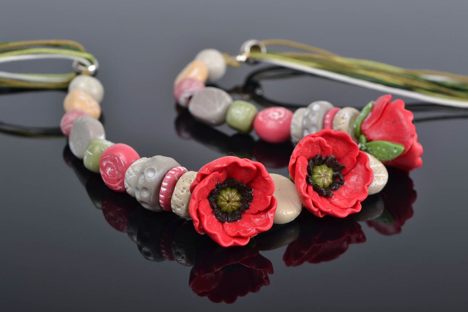 Schönes buntes Mohnblumen Collier aus Polymer Ton handmade Schmuck für Frauen foto 1