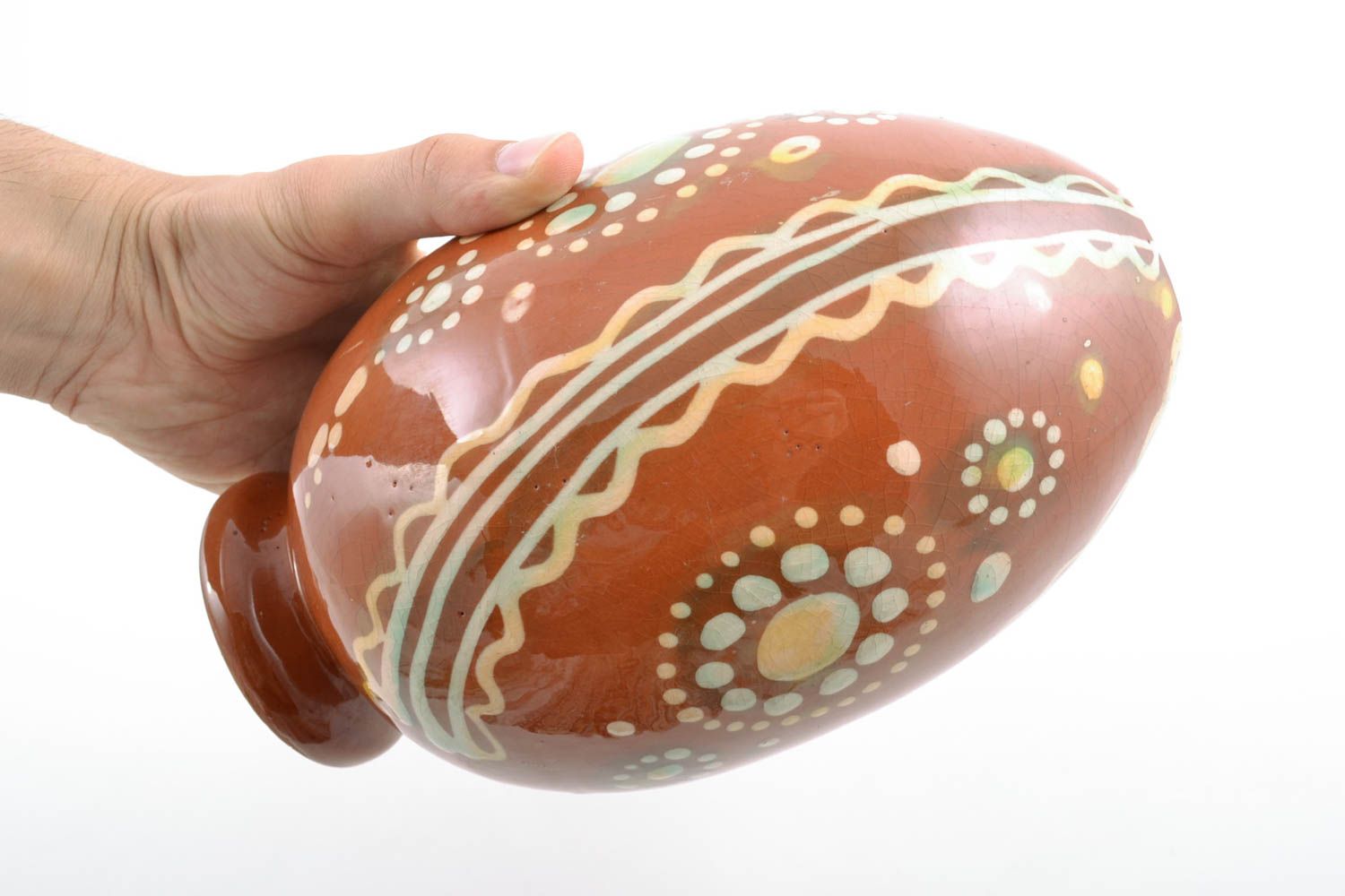 Handmade beautiful decorative ceramic flower vase in the shape of painted egg photo 3