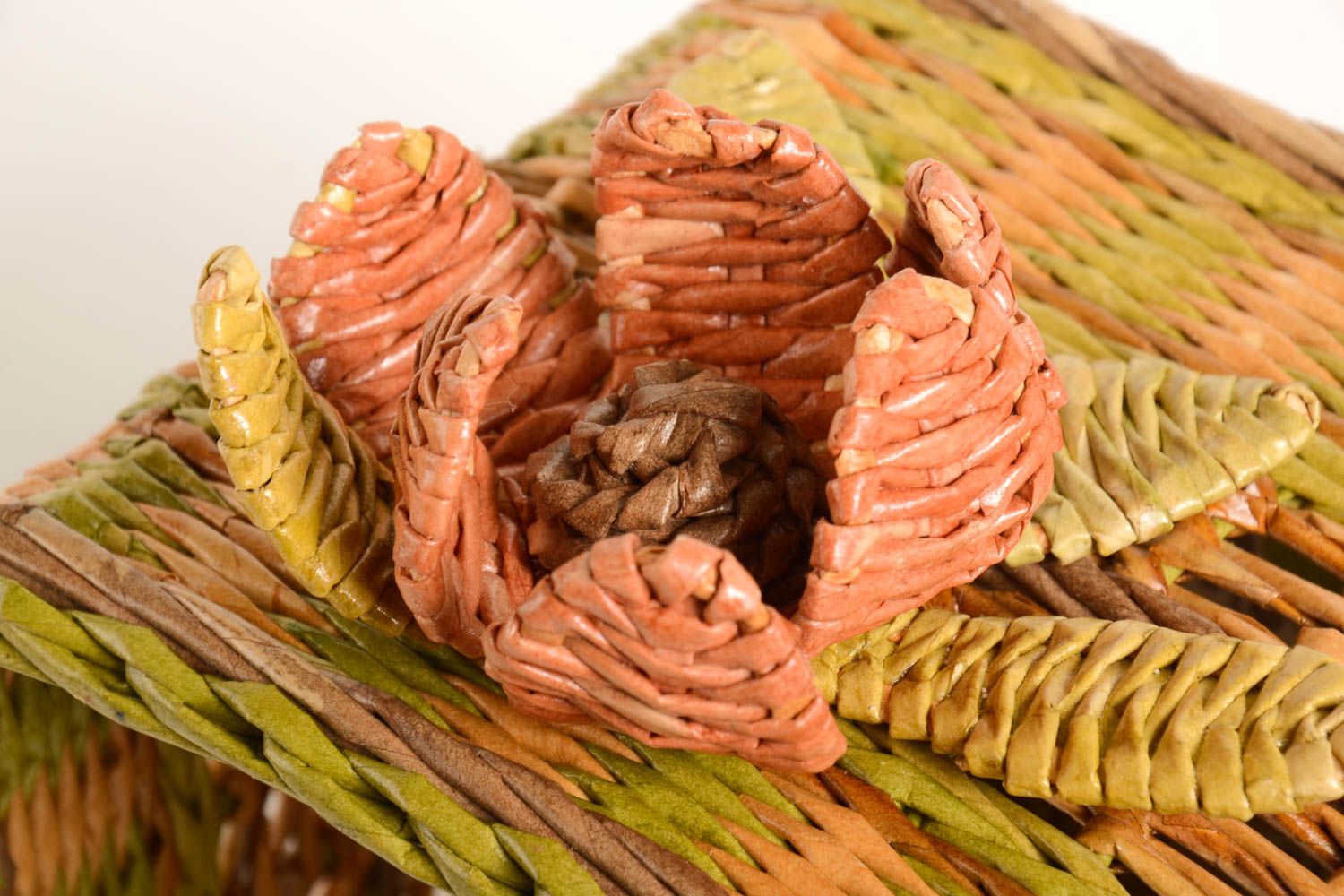 Кухонная утварь ручной работы плетеная хлебница с цветком декор кухни декупаж фото 4