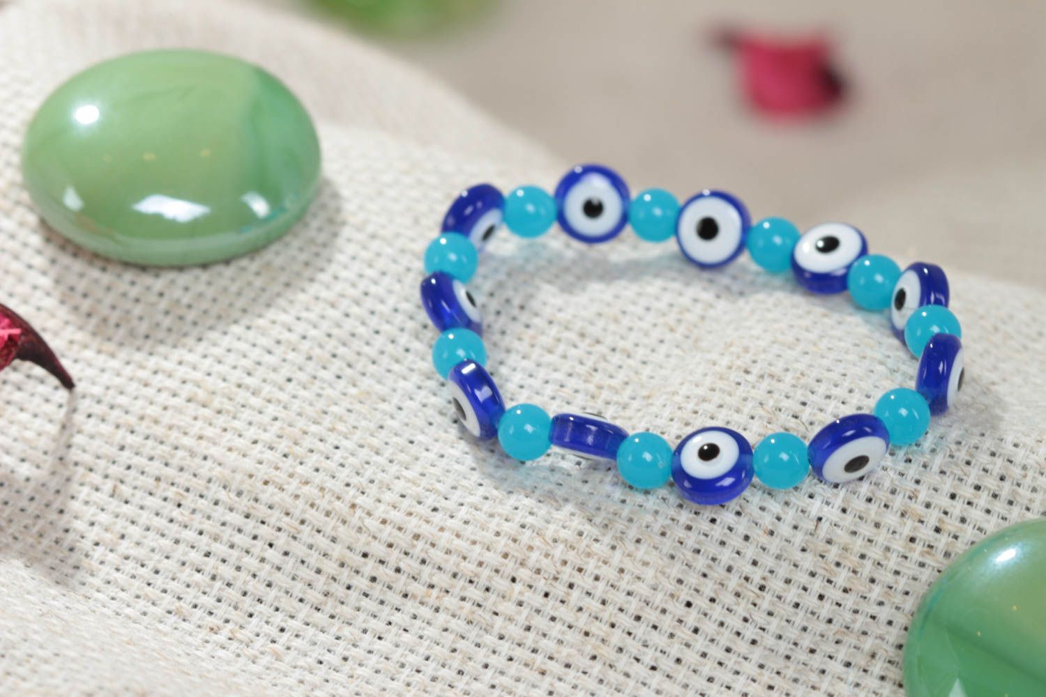 Unusual blue handmade designer plastic bead bracelet for children photo 1