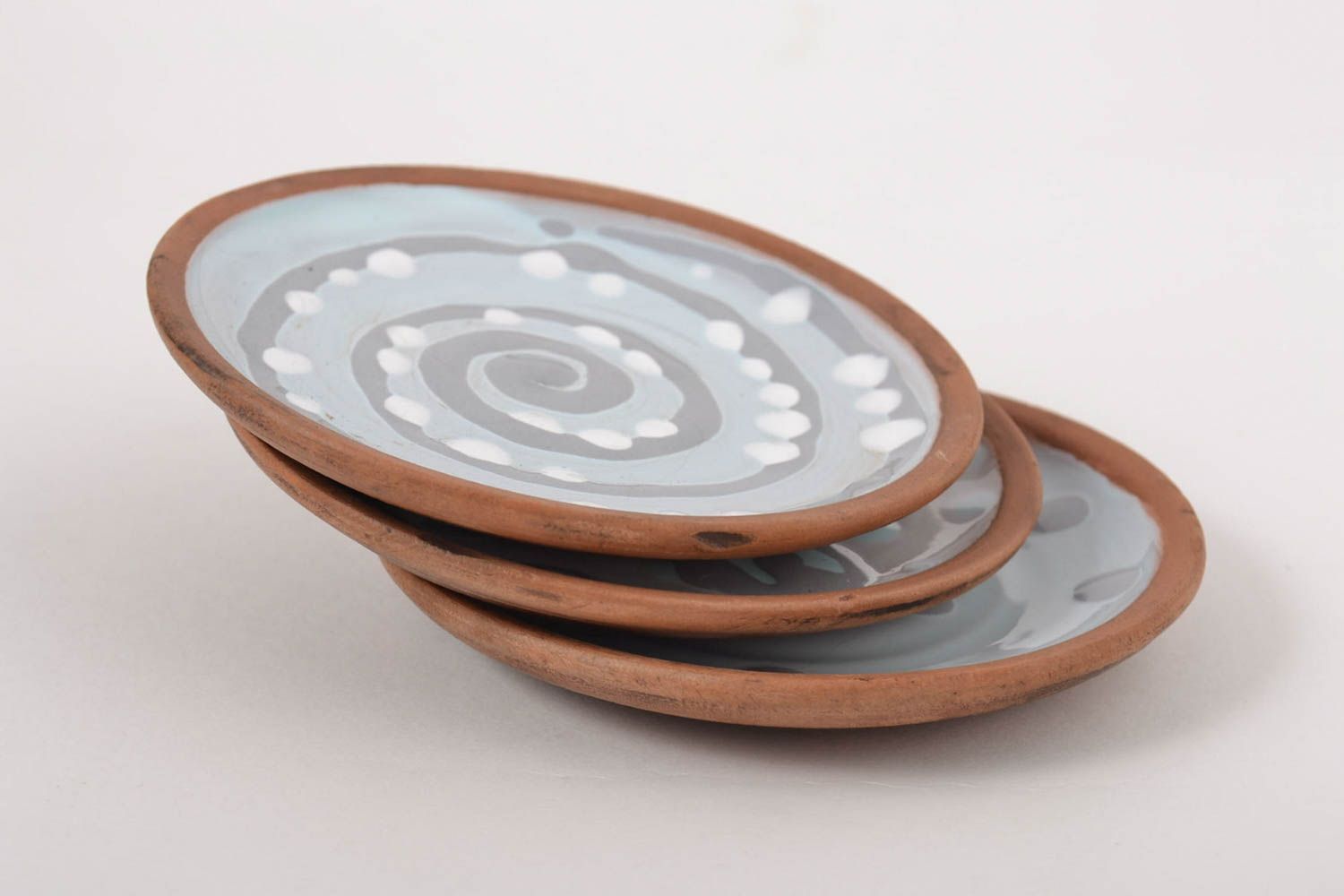 Тарелки ручной работы керамическая посуда глиняные тарелки комплект посуды 3 шт фото 2