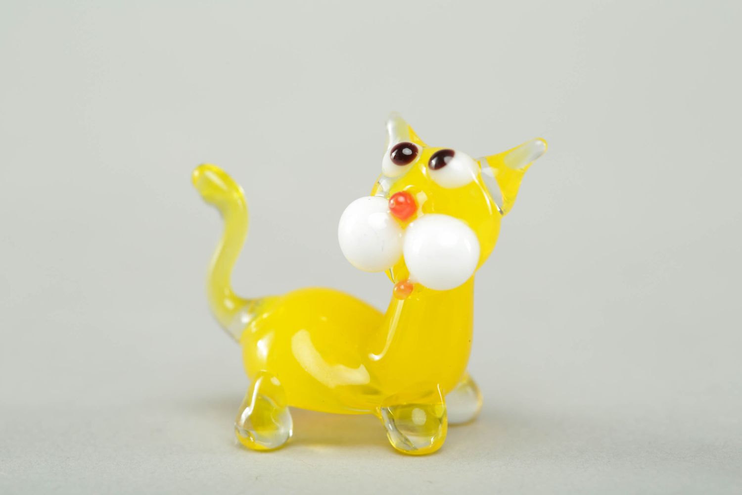 Lampwork Technik Statuette aus Glas gelbe Katze   foto 1